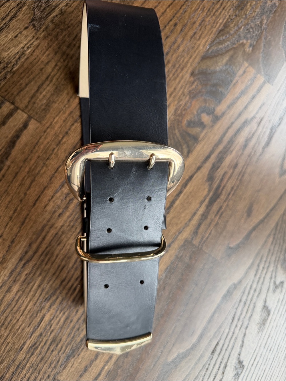Black Non-Leather Belt with Gold Buckle